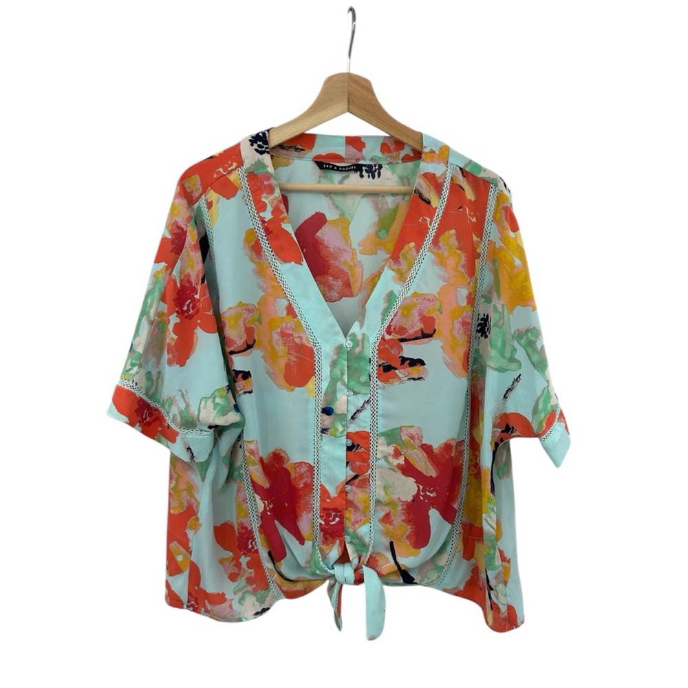 Zac & Rachel V-Neck Floral Print Front-Tie Top